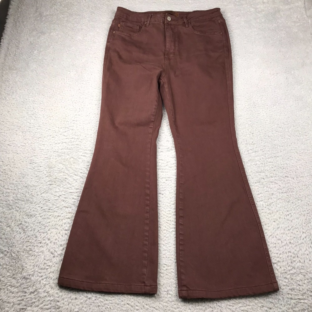 Judy Blue Control Top Flare Jeans Womens 13/31 (32x28) Brown Garment Dyed Denim